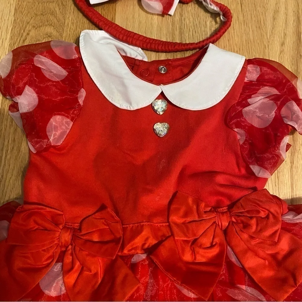 Disney Minnie Mouse Body Suit Costume 12-18 mos W/ Ears Headband Dress Red